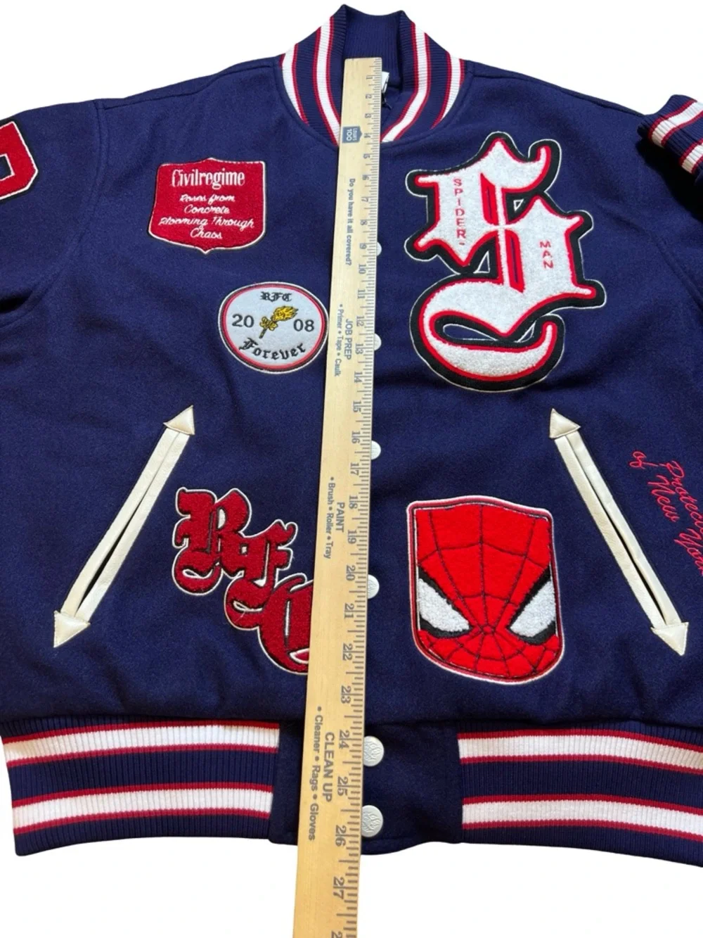 Civil Regime x Marvel Spider-Man Parkers power bomber varsity Jacket blue Medium